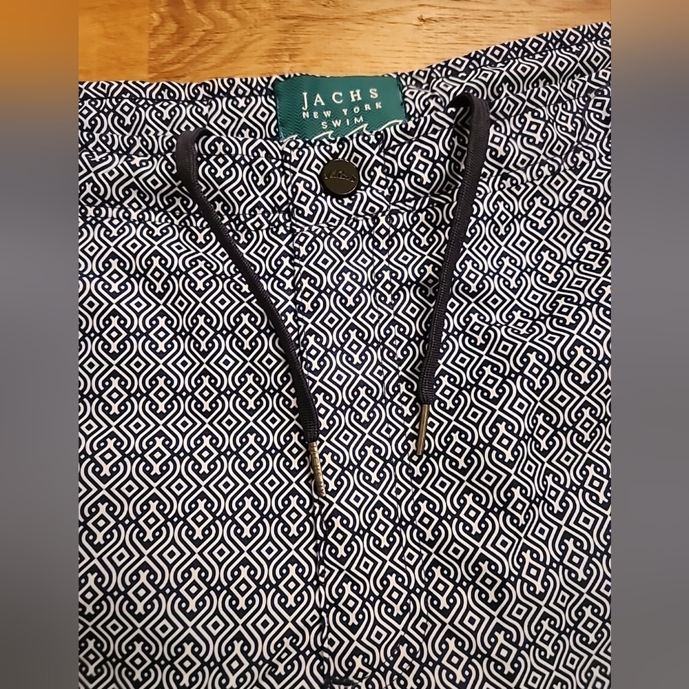 NWOT Jachs New York MensXL Blue Geo Print Trunks Board Swim Shorts Pkts MSRP $48